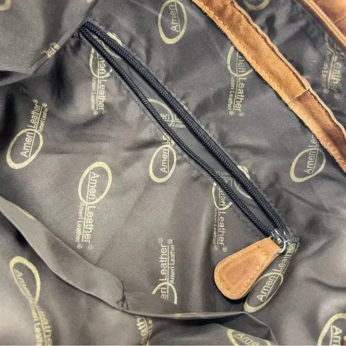 AmeriLeather Tutu Studded Leather Patchwork Shoulder Hobo Bag Brown