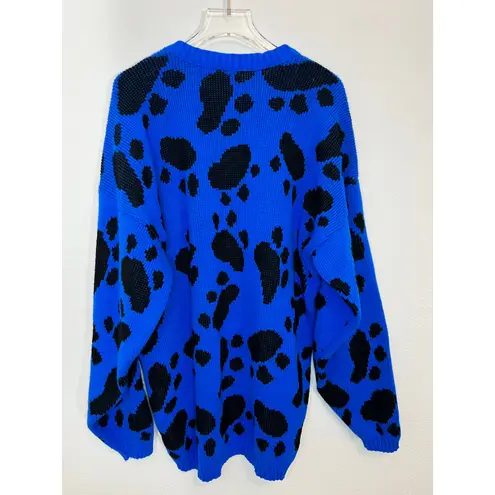 Vintage Poochi Canine Couture Inc. Blue Black Pawprint Pullover Sweater Medium