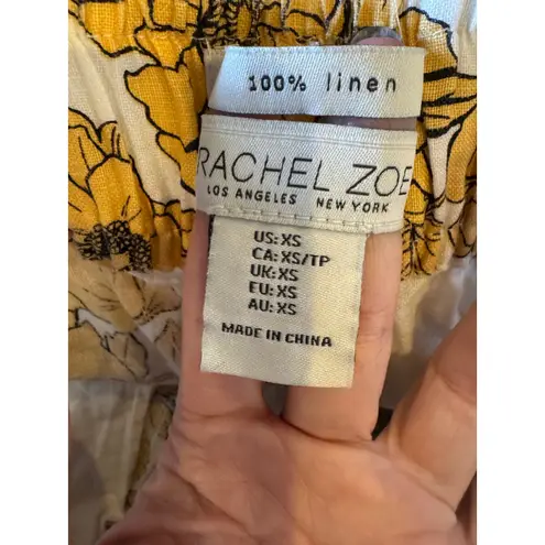 Rachel Zoe  Pants Women XS White Yellow Linen‎ Floral Cropped Wide Leg Bohemian