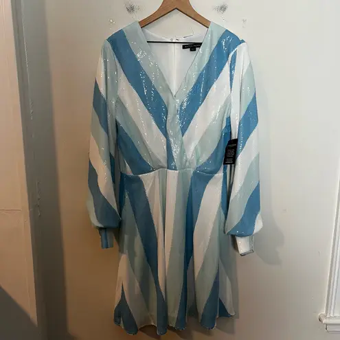 Boston Proper NWT - Long Sleeve Sequin Stripe Surplice Dress Cocktail Mini Dress