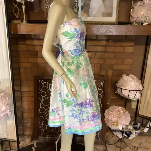 Blair Woolverton VINTAGE 1980'S STRAPLESS PASTEL FLORAL PRINT TEA DRESS (12)