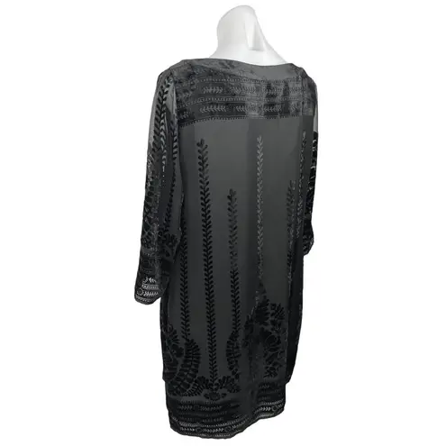 Marks & Spencer Women's Black Floral Boat Neck 3/4 Sleeve Mini Shift Dress Sz 10