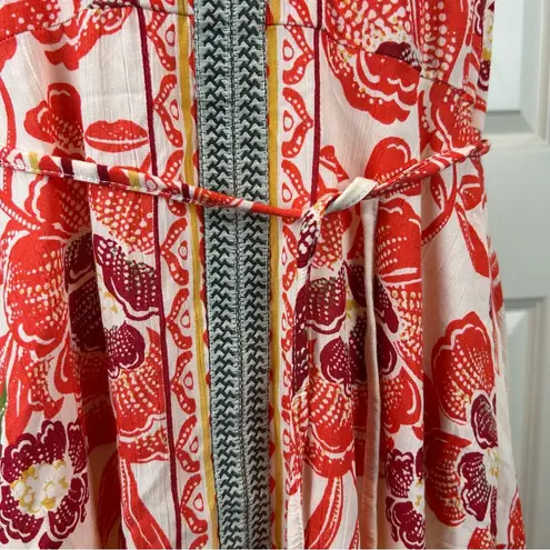 Lola P. Asymmetrical Boho Midi Dress Orange Floral Handkerchief Hem