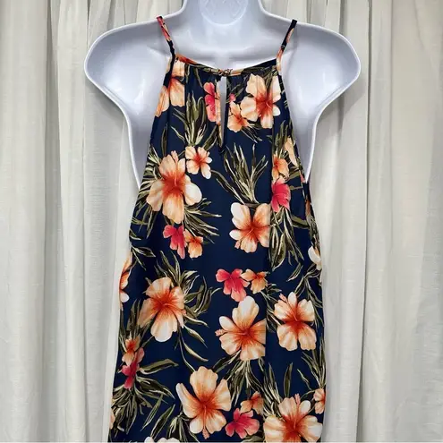 Perfect Peach Tropical Hawaiian Floral Multicolored Print Top Size Medium Blue