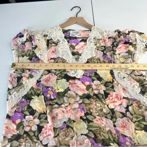 Natori Vintage Floral Semi Sheer Nightgown Dress Lace Detail Long Maxi Kimono S Pink