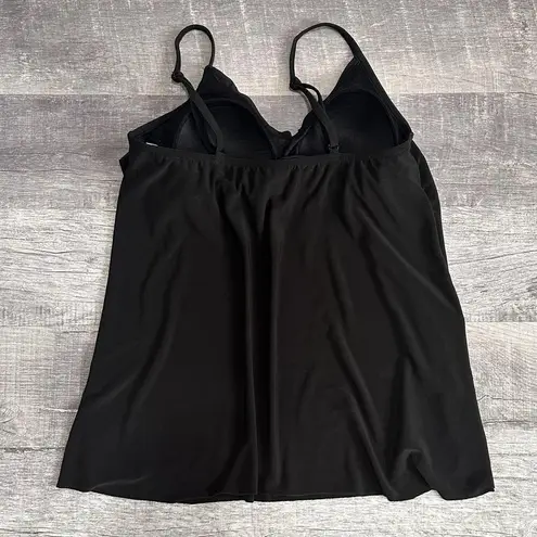 Dream Suit Black Tankini Swim Top Womens 10 V Neck Ruffle Adjustable Padded