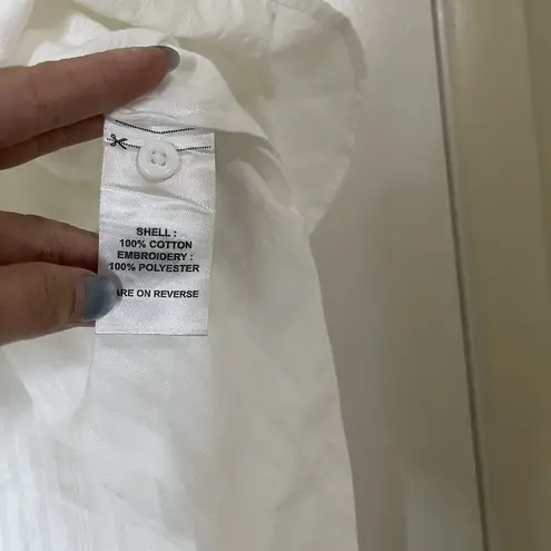 Billy Reid white stripe long sleeve beaded embroidered neck detail top Small