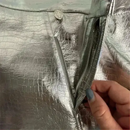 Torn By Ronny Kobo Women's Silver Metallic Mini Skirt Size M Party