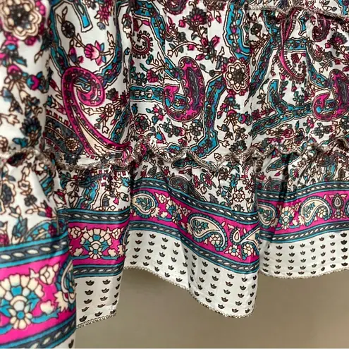 Paisley Dress Tiered Skirt Gathered Bust V