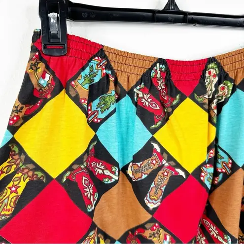 Bob Mackie NEW Wearable Art Texas Themed Print Cowboy Boots Maxi Skirt Size M