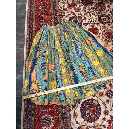 Vintage Karat India Boho Full Skirt Ocean Fish Star Print Cotton Maxi Free Size Green Size undefined