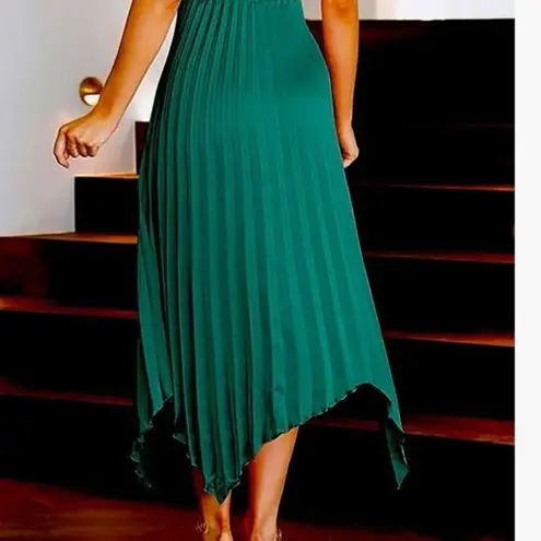 ✨Women Midi Dresses Green Sleeveless Halter Irregular High Waist Sz L Sundress✨ Size L