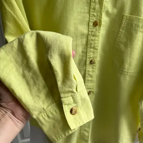 Harvé Benard Harve Benard Neon Light Green Yellow Linen Blend Oversized Shirt Blouse, Size L