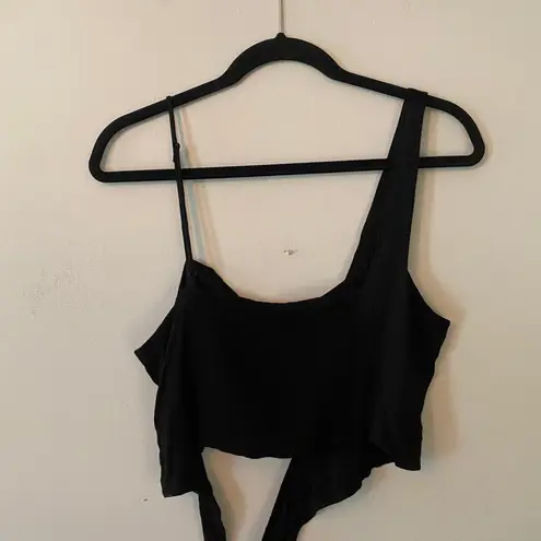 Free People  Mila Black Cropped Asymmetric Wrap Tie Sleeveless Top Women size XL
