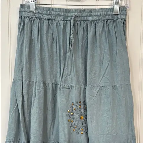 Boho hippie festival dip died embroidered long maxi skirt women's M Max Merra Blue Size M