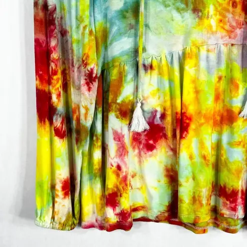 Wonderly Medium Top Confetti Cascade Tie Dye Handmade Peplum Green Pink 1152