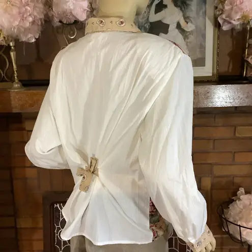 BOBBIE BROOKS WOMAN VINTAGE 1990'S BEIGE & PINK FLORAL PRINT BUTTON DOWN (14)