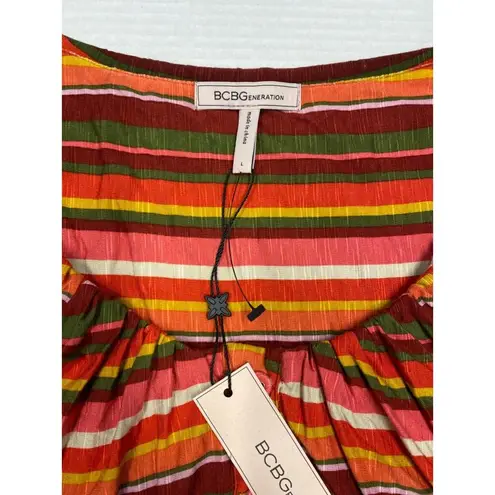 BCBGMAXAZRIA BCBGeneration vibrant stripes scoop neck crop soft jersey knit large  (b4)