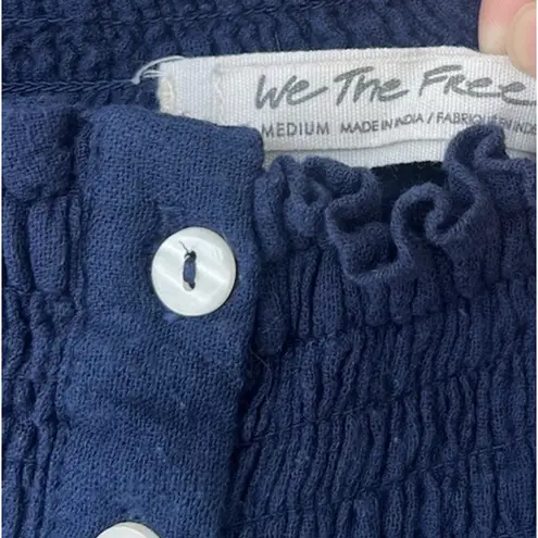 Free People  We The Free Dancing Till Dawn Top Navy Off Shoulder Smocked Peasant