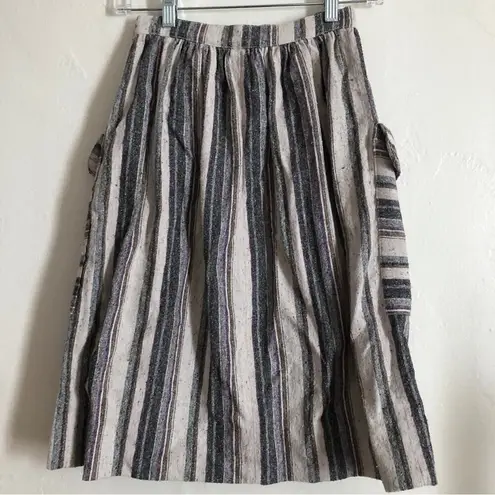 Gorman Woven Knit Textured Stripes Button Front Pockets Skirt Blue Size 0