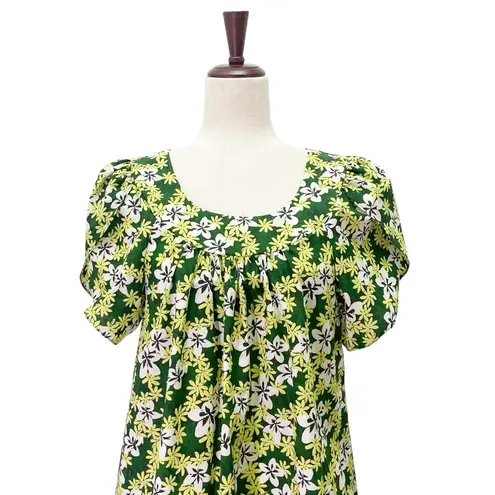 Vintage Hawaiian Reserve Green Floral Muumuu Dress Size Large Made in Hawaii USA