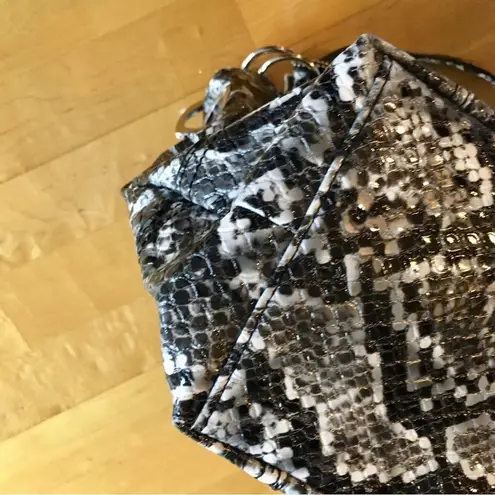 Penelope Ann Faux Leather Snakeskin Shoulder Bag, Black, Gray, White, Silver Black