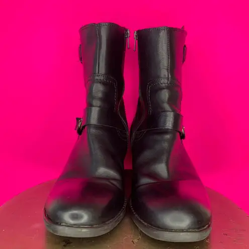 Clarks  Mascarpone Cafe Black Leather High Ankle Heeled Moto Boot Sz 9.5