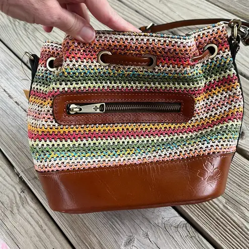 Patricia Nash Spanish Multi Zig Zag Textile Woven Bucket Hobo Bag. NEW