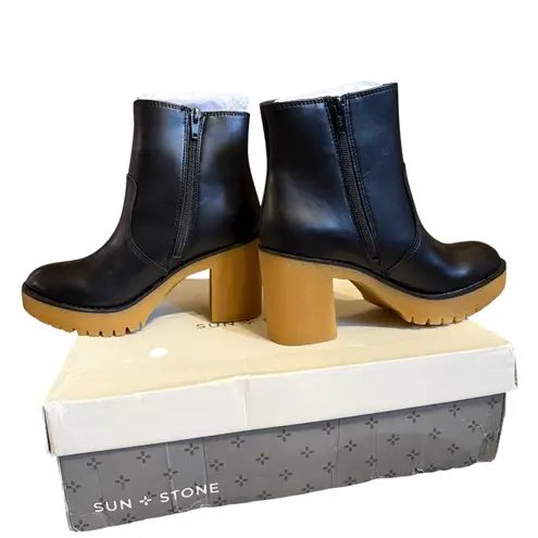 Brand New Elegant Black Heeled Boots with Tan Sole by Sun + Stone Size 5 Women’s