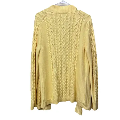 LL Bean Butter Yellow Double L Mixed Cable Open Front Cardigan Sweater MEDIUM