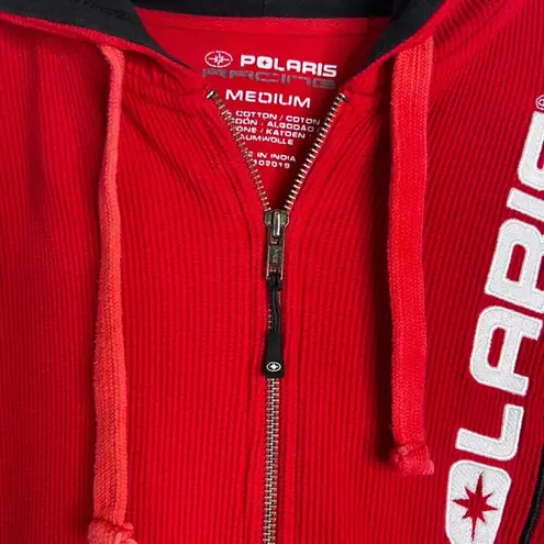 Polaris Racing Red Hooded 100% Cotton Full Zip Thermal Sweatshirt Size Medium