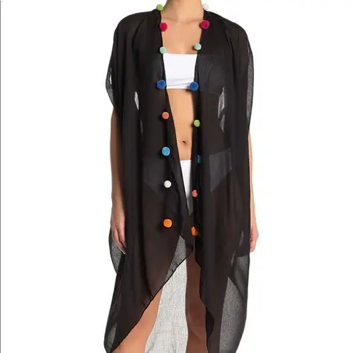 Rainbow Pom Pom Trim Coverup Black Size undefined