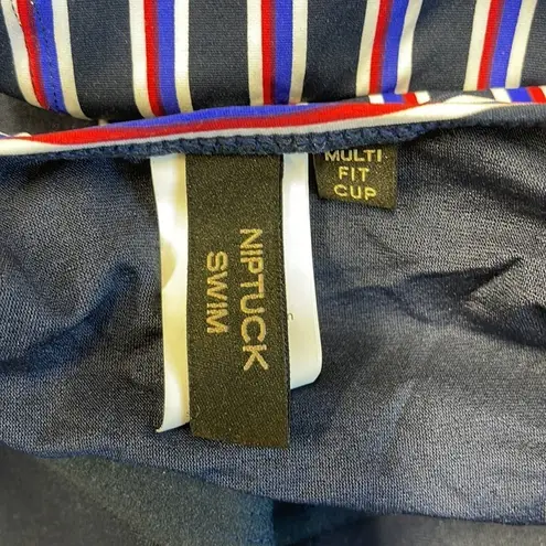 Nip Tuck Swim Blue Red White Striped Twist Front Ruched Tankini Top Size 6