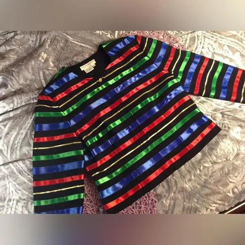 Maggy London Colorful Ribbon on Black Blazer - Suit Jacket Size 14 Petites