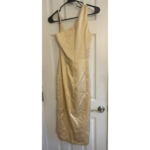 Lavish Lice Lavish Alice Golden Yellow Cowl Neck One Shoulder Ruched Gown, A32