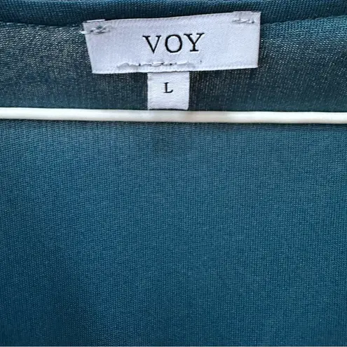 Beautiful feminine dress by Voy, pretty mallard blue floral print size8 Size L