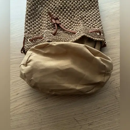 Tan Woven Straw Hollow Bucket Crossbody Bag Handbag Tan