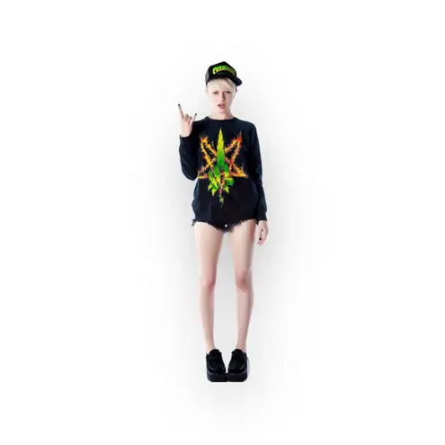 Unif HTF: new ☻ Burn Me Weed Distressed Sweatshirt ☻ Flames ☻︎ Dirty Black ☻︎ M - Image 15