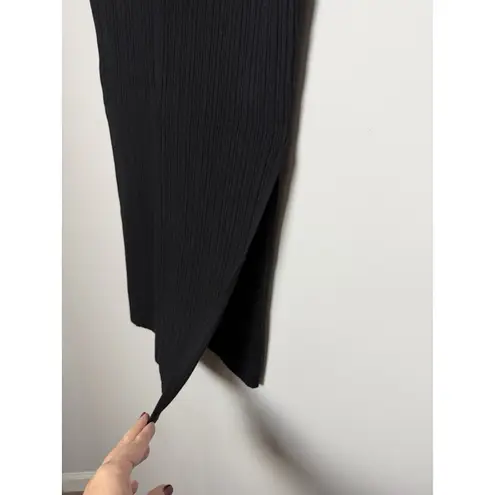 House of Harlow 1960 Black Ribbed Pencil Skirt Size Large Side Slit Mid Length