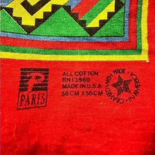 Vintage Paris Bandana Made USA Southwest Aztec Native Print Animals RED Square