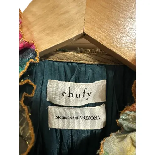 CHUFY Killa Gathered Printed Fil Coupé Georgette Midi Dress size Small $650 Green