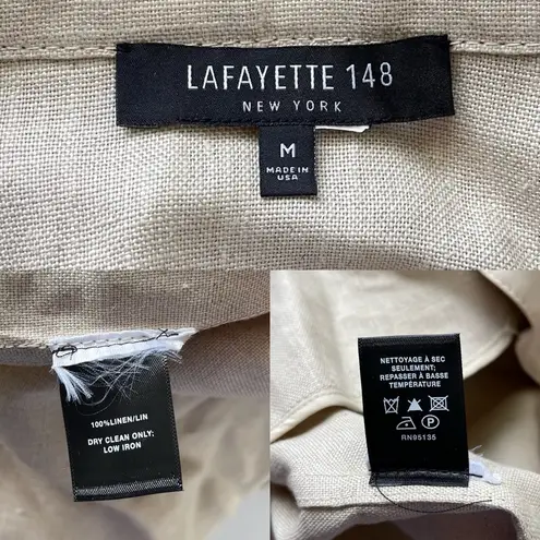 Lafayette 148 NY Modern Muse Linen Laurita Trench Coat Abstract M GUC Tan Size M