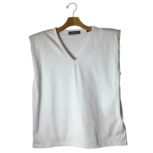 BLANKNYC Shirt Women Medium White Cotton Might Be Right Shoulder Pad Tee NWT