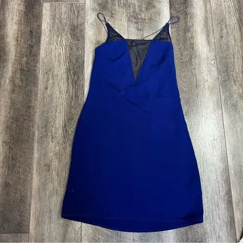 AQ/AQ Montana Mini Dress in Patriot Blue Spaghetti Strap Plunge Mesh NWT Size 0