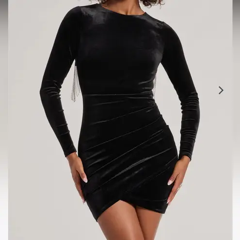 Windsor Rhinestone Fringe Backless Velvet Mini Dress