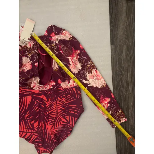 Calia Carrie Underwood One Piece Long Sleeve Swimsuit Tie Back Floral Purple 10