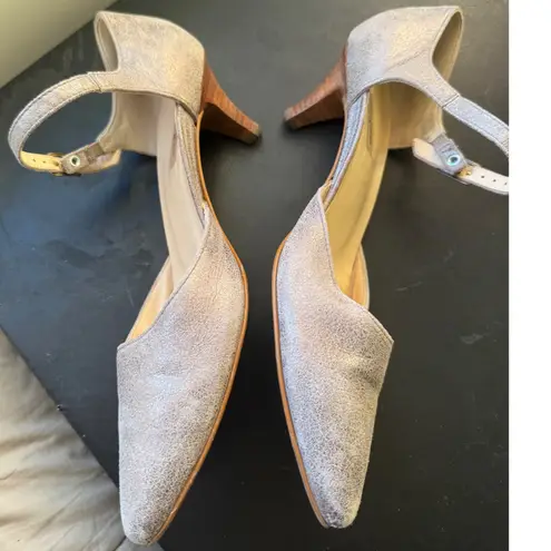 Paul Green sz 9.5 Womens D'Orsay Metallic Pointed Distressed Kitten Heel Pumps