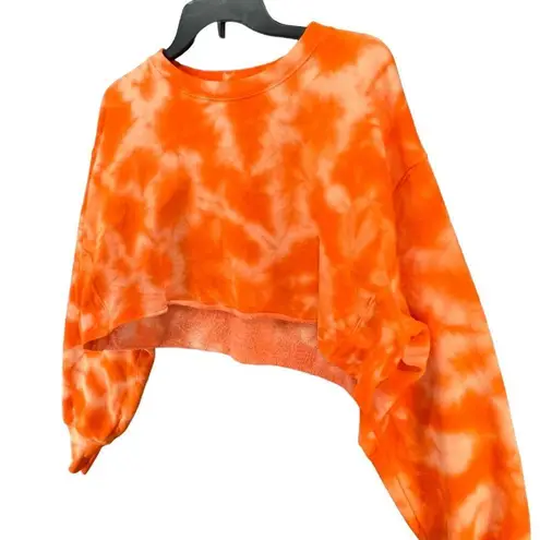 Tna Cozy Fleece Sweatshirt Womens Small Orange Tie Dye Crop Pullover Crewneck