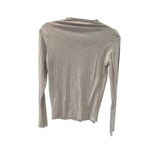 Stradivarius Gray Ribbed Lightweight Long Sleeve Knit Top Small Stretch EUR S