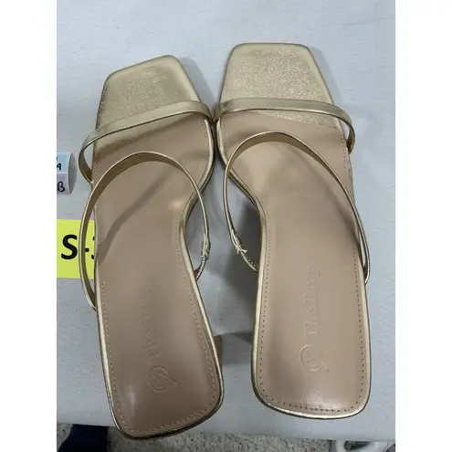 Womans NWOT The Drop Strappy Slipon Slide Sandals 8.5 Gold Block Heel Open Toe thumbnail 6